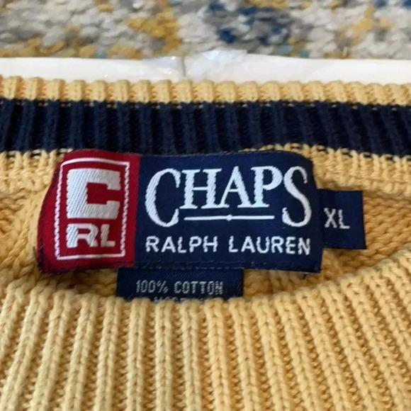 Chaps by Ralph Lauren Crewneck cableknit cotton sweater, yellow. Men’s size XL - Picture 4 of 10